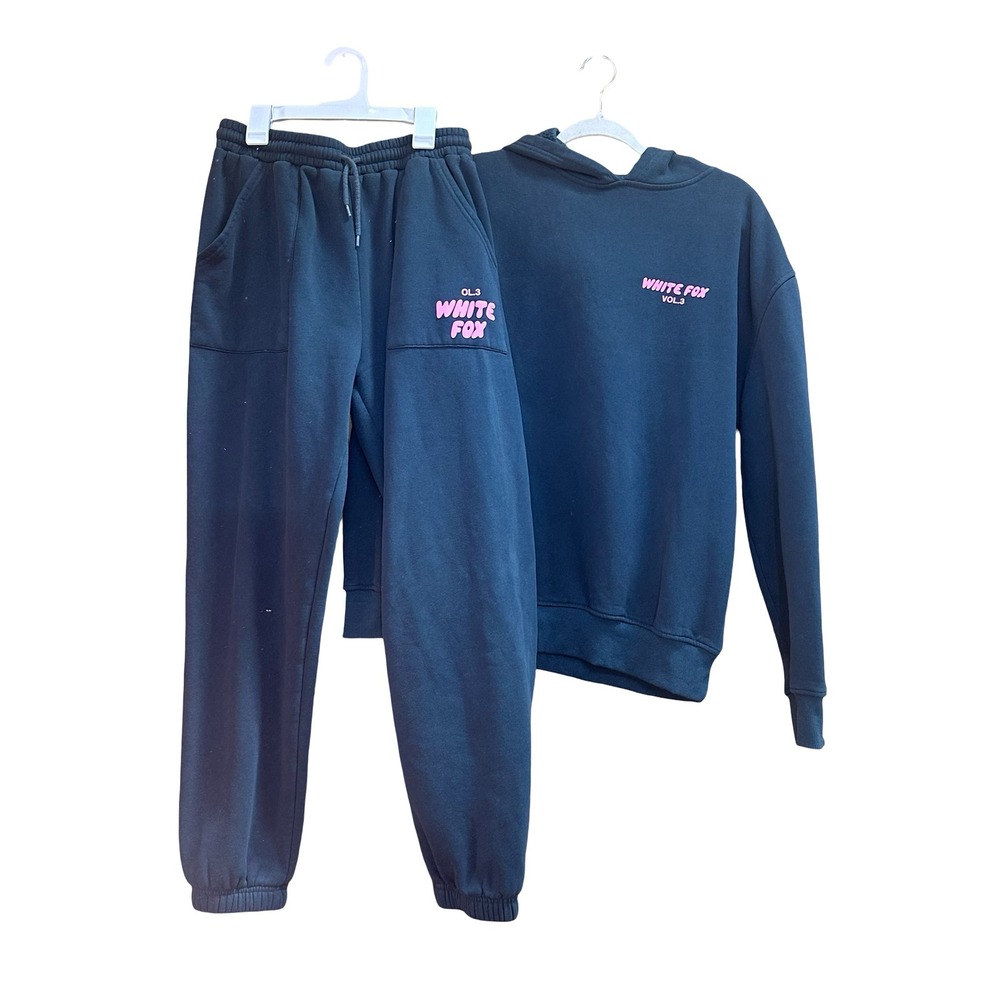 White Fox Boutique Vol. 3 Forest Green Hoodie and Joggers Set Pink Logo S/M - Picture 2 of 16